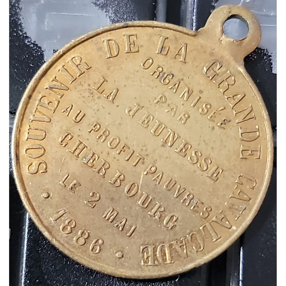 Antique 1886 French Medal Republique Francaise Cherbourg Grande Cavalcade Charm - Picture 3 of 4